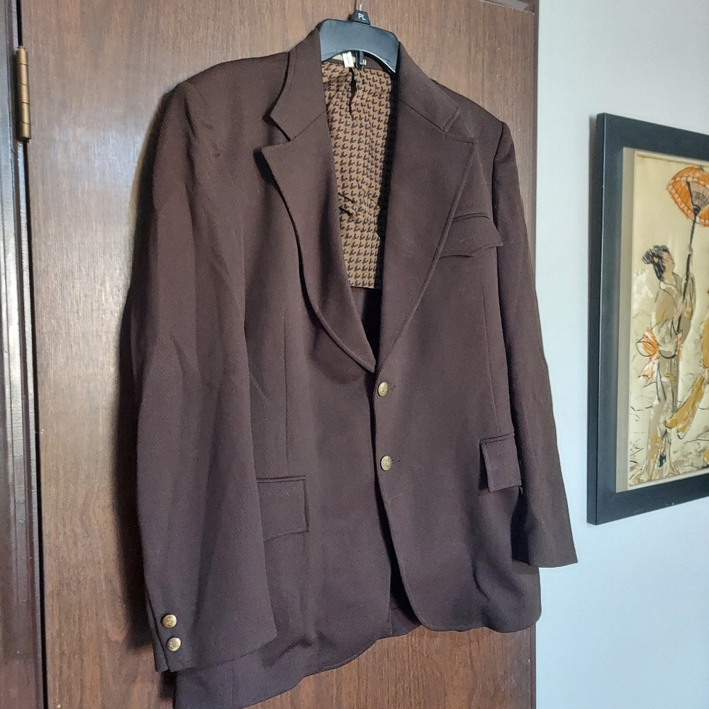 Vintage Rtro Brown Knit 70s Western Cowboy Jacket Blazer Sport Coat Men's 42